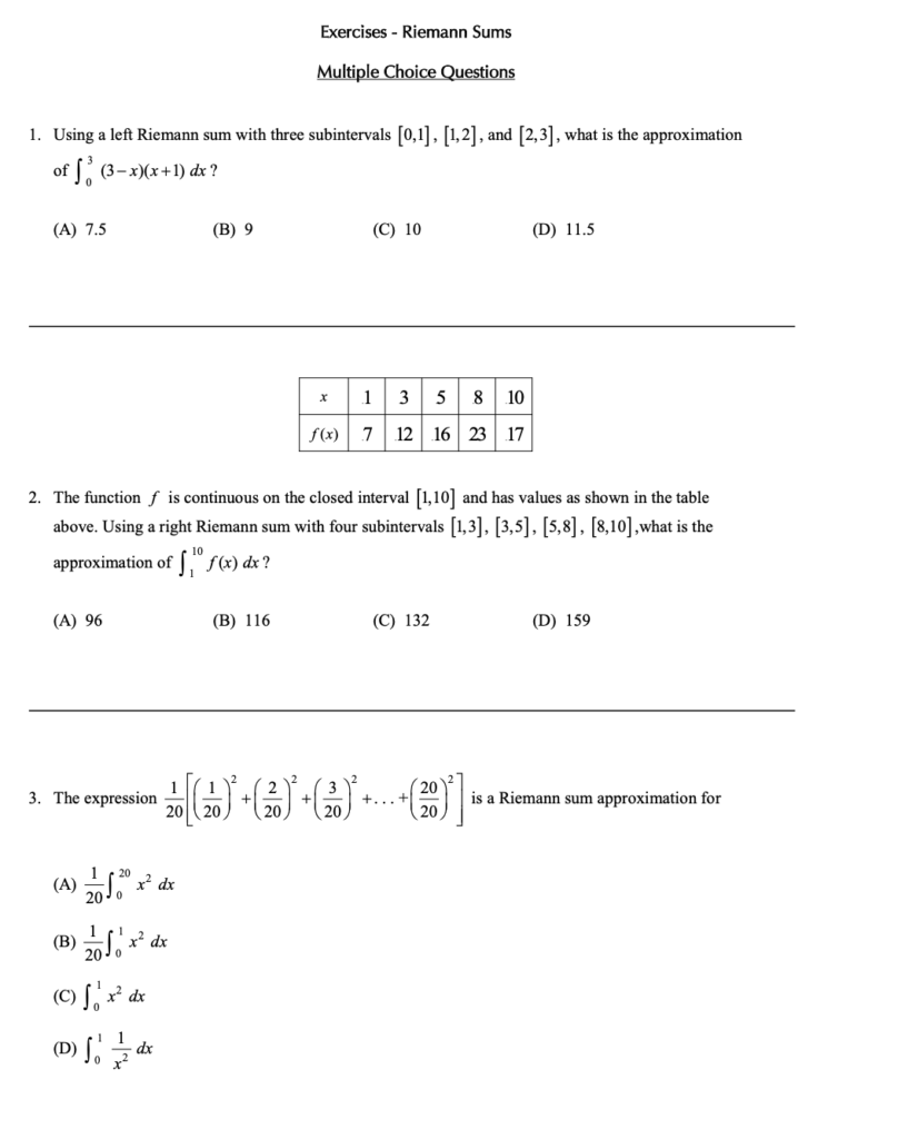 Riemann Sum and Area Approximation